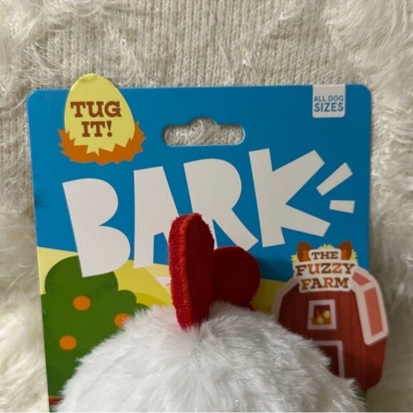 BARK 4.25” Classic Fuzzy Squeaky White Brown Gold Farm Rooster Plush Dog Toy - Picture 8 of 11